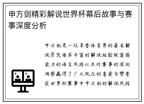 申方剑精彩解说世界杯幕后故事与赛事深度分析